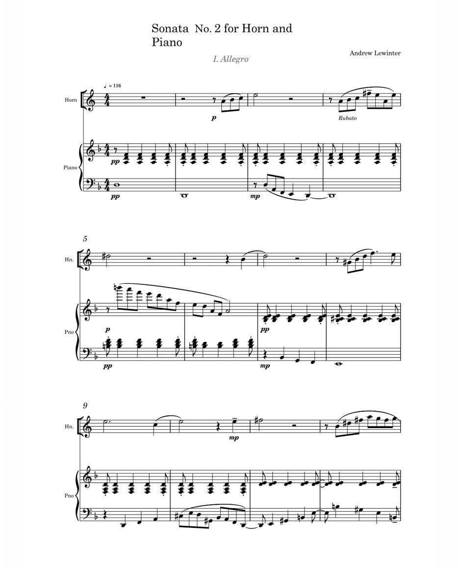 Sonata for Tuba and Piano score excerpt