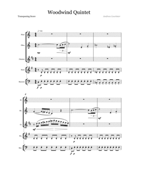 Woodwind Quintet No. 1 score excerpt